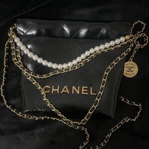 GWP Chanel Makeup Bag with Gold Chain and Pearl Detail